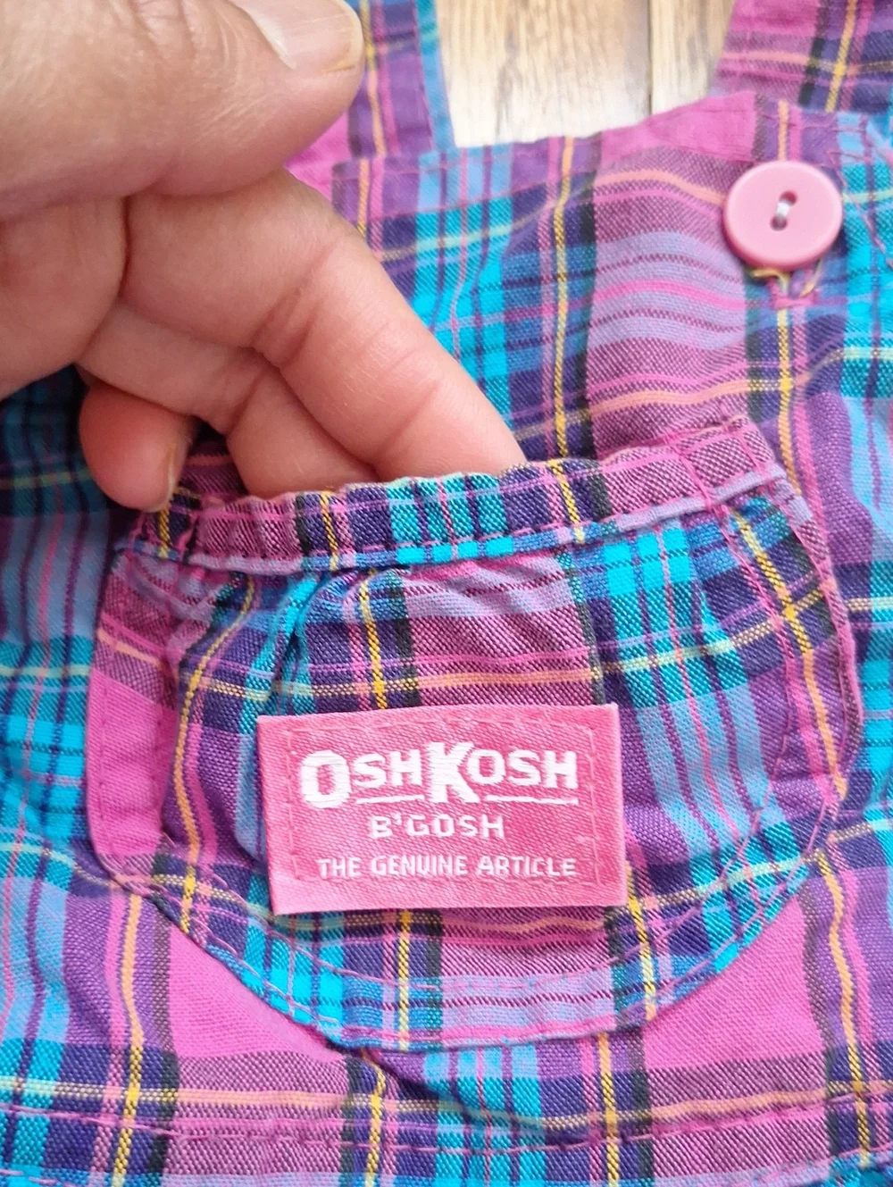 Vintage OshKosh B'gosh Pink and Blue Plaid Girls' Overalls 24M